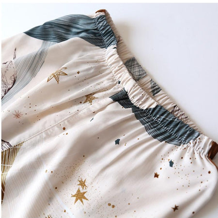 Fressia Cotton Nightsets - close-up of waistband and print, cream - Miss Mosa By Akanksha