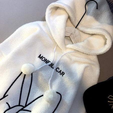 Fuzzy Cute Hoodies - close-up of hood, white - Miss Mosa By Akanksha