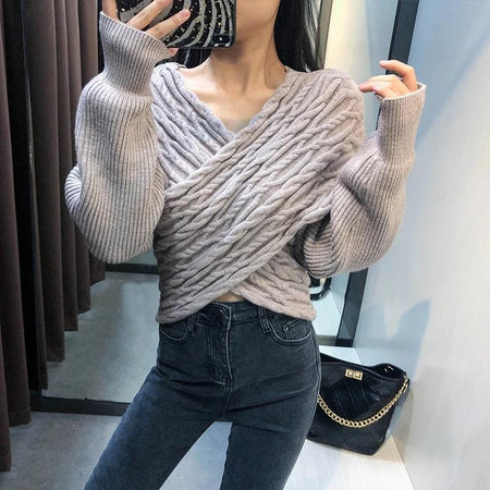 Gabriedy Ruched Sweaters - front shot on model, grey - Miss Mosa By Akanksha