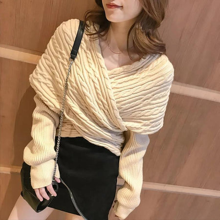 Gabriedy Ruched Sweaters - front shot on model, beige - Miss Mosa By Akanksha