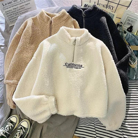 Gauster Fuzzy Sweatshirt - styled flat-lay shot, cream - Miss Mosa By Akanksha