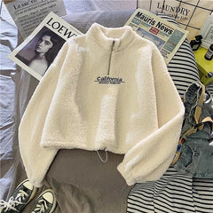 Gauster Fuzzy Sweatshirt - styled flat-lay shot, cream - Miss Mosa By Akanksha