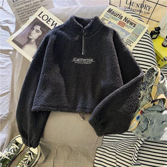 Gauster Fuzzy Sweatshirt - styled flat-lay shot, grey - Miss Mosa By Akanksha