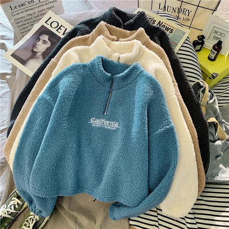 Gauster Fuzzy Sweatshirt - styled flat-lay shot, multicolour - Miss Mosa By Akanksha