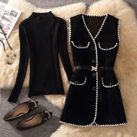 Genesis Two Piece Knit Set - styled flat-lay shot, black - Miss Mosa By Akanksha