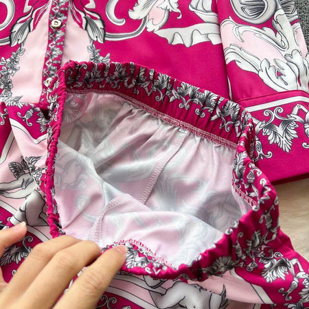 Gigi Abstract Print Coord Set - close-up of waistband, pink - Miss Mosa By Akanksha