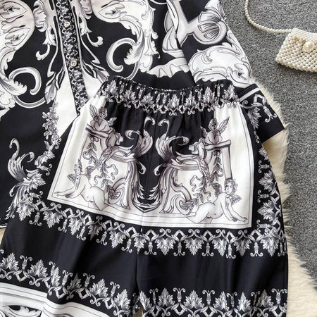 Gigi Abstract Print Coord Set - close-up of waistband print, black and white - Miss Mosa By Akanksha