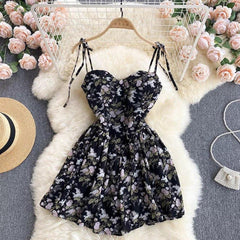 Gina Floral Dress - front shot on hanger, black - Miss Mosa By Akanksha