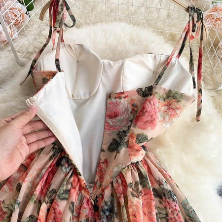 Gina Floral Dress - close-up of bodice, pink - Miss Mosa By Akanksha