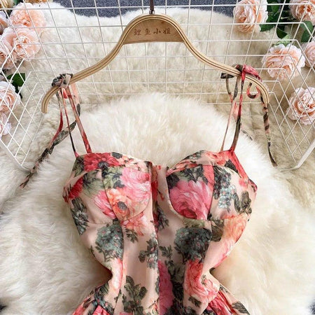 Gina Floral Dress - close-up of bodice, pink - Miss Mosa By Akanksha