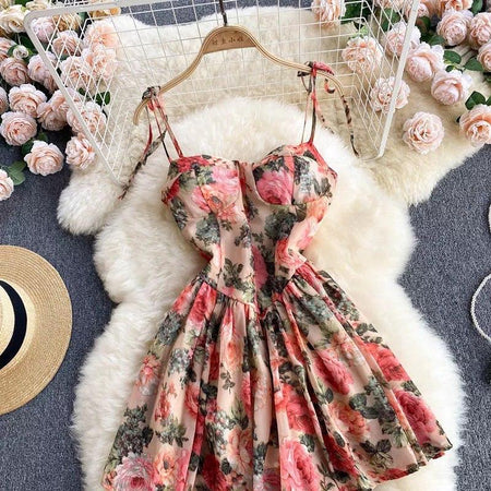 Gina Floral Dress - front shot on hanger, pink - Miss Mosa By Akanksha
