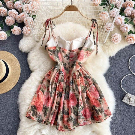 Gina Floral Dress - front shot on hanger, pink - Miss Mosa By Akanksha
