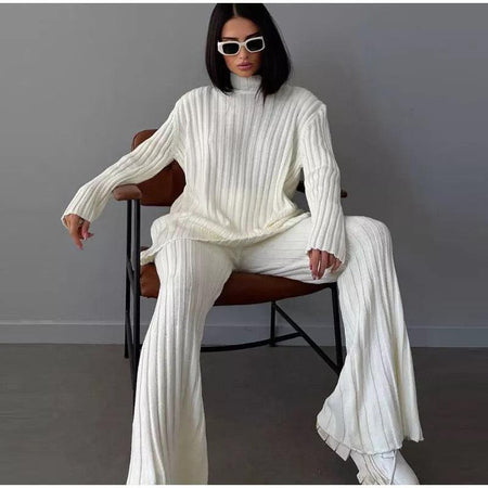 Gina Luxury Winter Tracksets - full-length shot on model, cream - Miss Mosa By Akanksha
