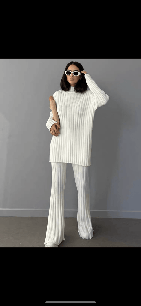 Gina Luxury Winter Tracksets - full-length shot on model, cream - Miss Mosa By Akanksha