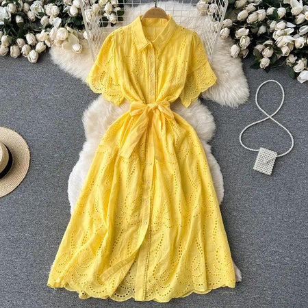 Ginny Cotton Dress - styled flat-lay shot, yellow - Miss Mosa By Akanksha