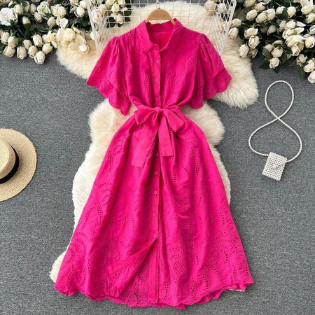 Ginny Cotton Dress - styled flat-lay shot, pink - Miss Mosa By Akanksha