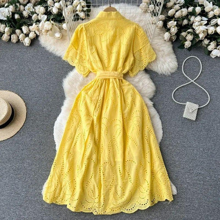 Ginny Cotton Dress - styled flat-lay shot, yellow - Miss Mosa By Akanksha