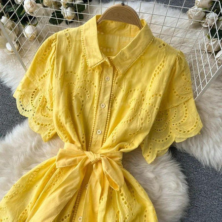 Ginny Cotton Dress - close-up of bodice, yellow - Miss Mosa By Akanksha