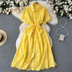 Ginny Cotton Dress - styled flat-lay shot, yellow - Miss Mosa By Akanksha