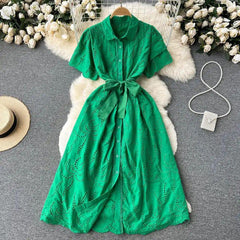 Ginny Cotton Dress - styled flat-lay shot, green - Miss Mosa By Akanksha