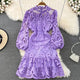 Glenda Lace Lined Bishop Sleeve Dress - styled flat-lay shot, purple - Miss Mosa By Akanksha