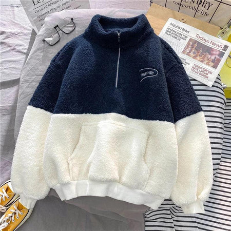 Grace Fuzzy Sweatshirt - flat-lay product shot, navy - Miss Mosa By Akanksha