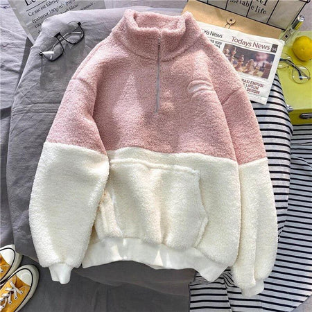 Grace Fuzzy Sweatshirt - flat-lay product shot, pink - Miss Mosa By Akanksha