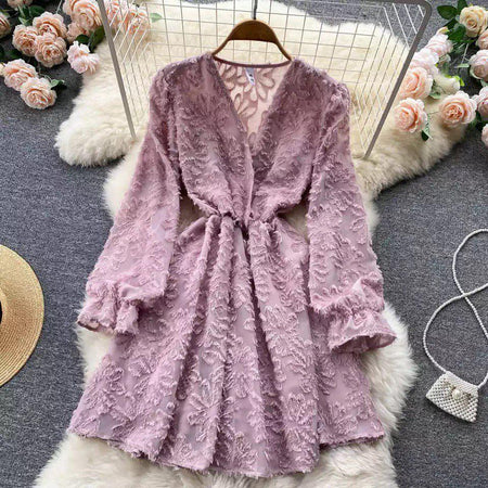Gracy Luxury Dress - front shot on hanger, mauve - Miss Mosa By Akanksha