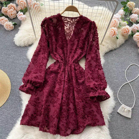 Gracy Luxury Dress - front shot on hanger, maroon - Miss Mosa By Akanksha