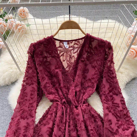 Gracy Luxury Dress - close-up of bodice detail, maroon - Miss Mosa By Akanksha