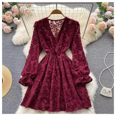 Gracy Luxury Dress - front shot on hanger, maroon - Miss Mosa By Akanksha