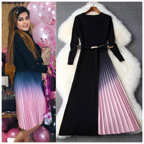 Gradient Pleated Dress in Black