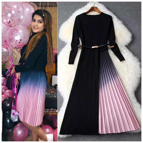Gradient Pleated Dress in Black