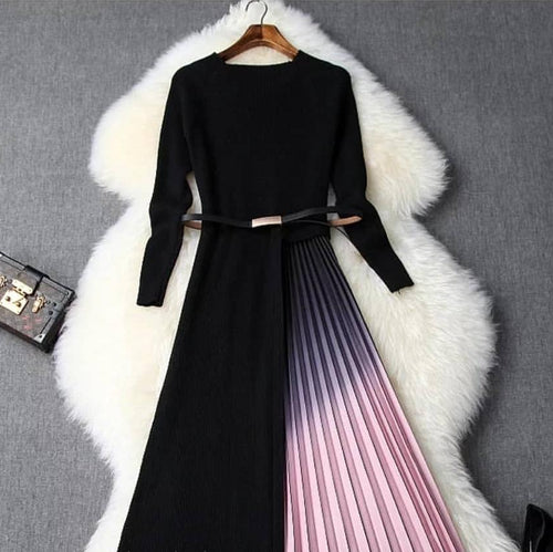 Gradient Pleated Dress in Black