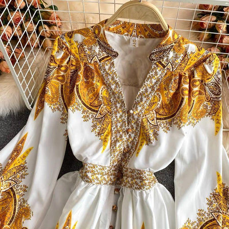 Gresse Floral Dress In Yellow - close-up of bodice, yellow - Miss Mosa By Akanksha