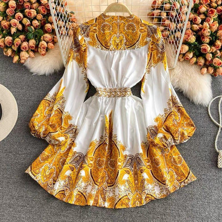 Gresse Floral Dress In Yellow - back shot on hanger, yellow - Miss Mosa By Akanksha