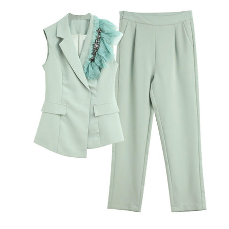 Hader Luxury Suit Set - flat-lay product shot, mint - Miss Mosa By Akanksha