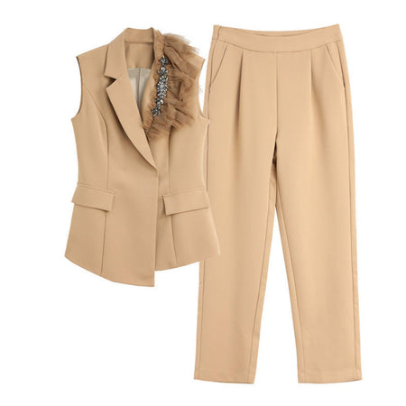 Hader Luxury Suit Set - flat-lay product shot, beige - Miss Mosa By Akanksha