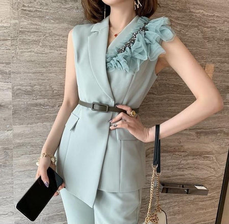 Hader Luxury Suit Set - front shot on model, mint - Miss Mosa By Akanksha