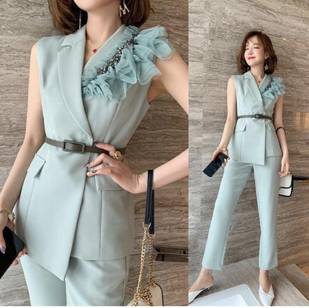 Hader Luxury Suit Set - lifestyle shot on model, mint - Miss Mosa By Akanksha
