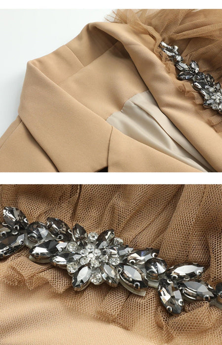 Hader Luxury Suit Set - close-up of crystal embellishment, beige - Miss Mosa By Akanksha