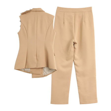 Hader Luxury Suit Set - back shot flat-lay, beige - Miss Mosa By Akanksha