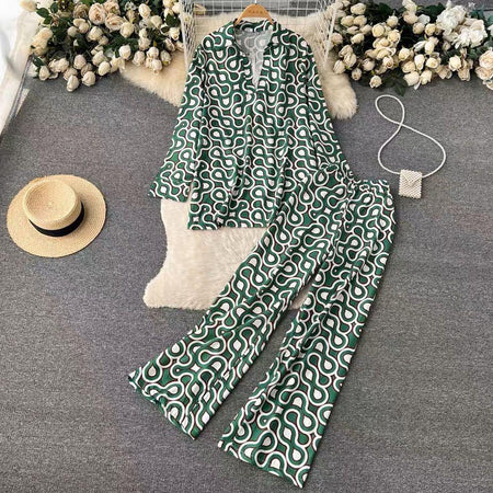 Hale Abstract Print Coord Set - styled flat-lay shot, green - Miss Mosa By Akanksha