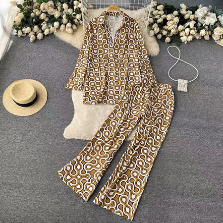 Hale Abstract Print Coord Set - styled flat-lay shot, brown - Miss Mosa By Akanksha