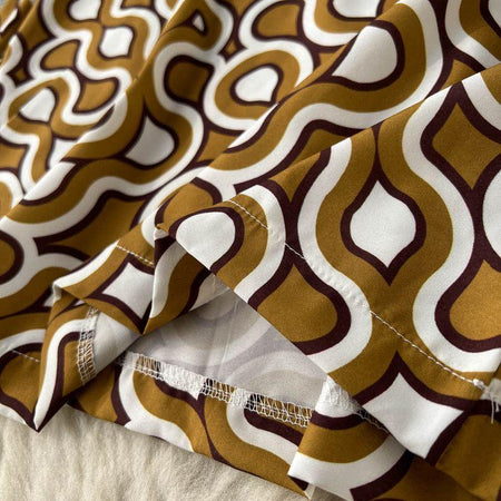 Hale Abstract Print Coord Set - close-up of print fabric, brown - Miss Mosa By Akanksha