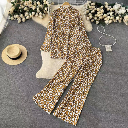 Hale Abstract Print Coord Set - styled flat-lay shot, brown - Miss Mosa By Akanksha