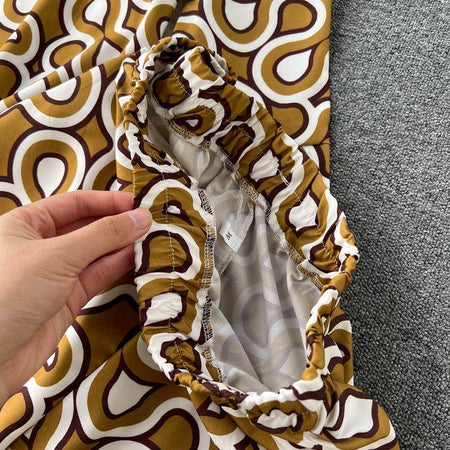 Hale Abstract Print Coord Set - close-up of waistband, brown - Miss Mosa By Akanksha