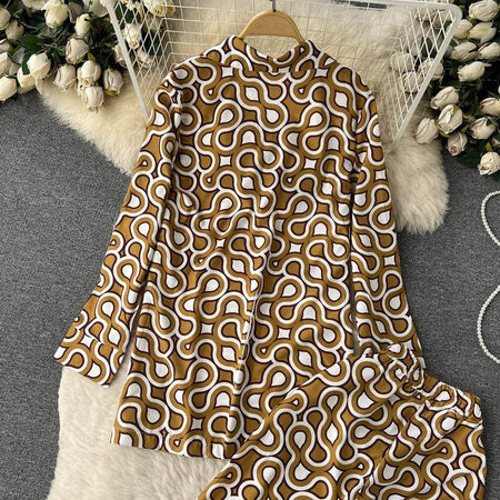 Hale Abstract Print Coord Set - styled flat-lay shot, brown - Miss Mosa By Akanksha