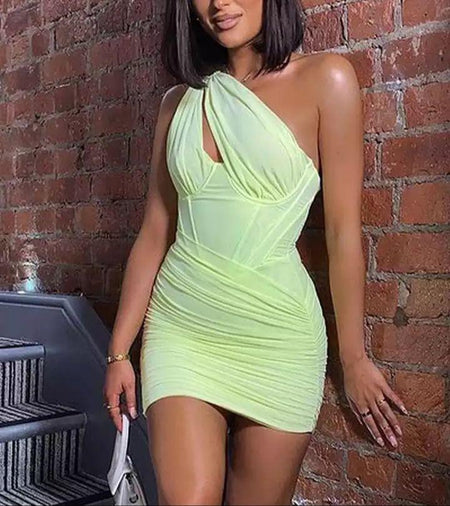 Hamlet Corset Mini Dress inåÊLime - front shot on model, lime - Miss Mosa By Akanksha