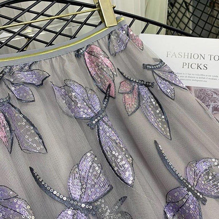 Hansel Embroidered Skirt - close-up of embroidery, grey - Miss Mosa By Akanksha